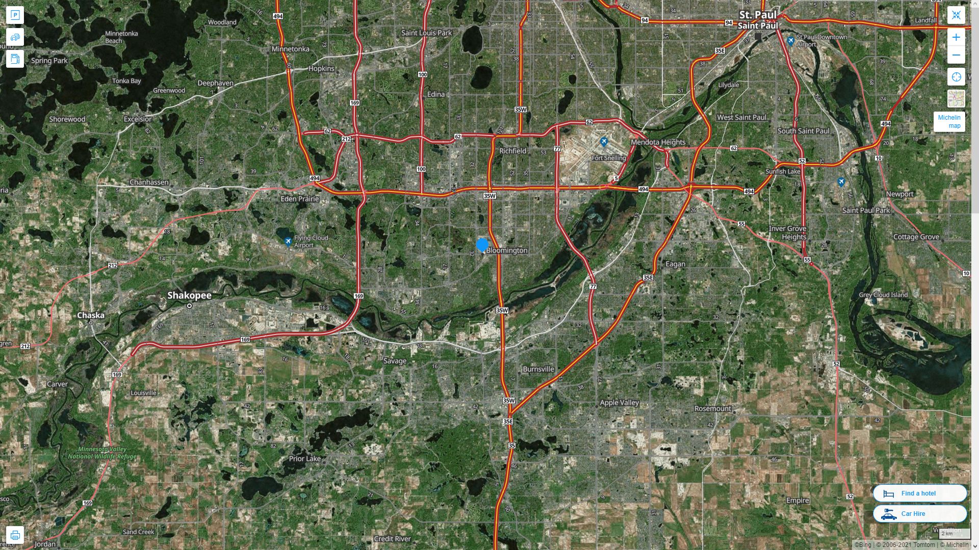 Bloomington Minnesota Highway and Road Map with Satellite View